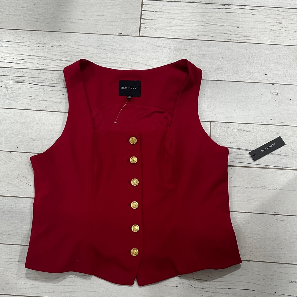 Rich Burgundy Sleeveless Blouse with Gold Buttons